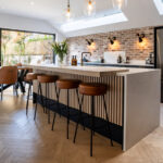kitchen with tall bar stools